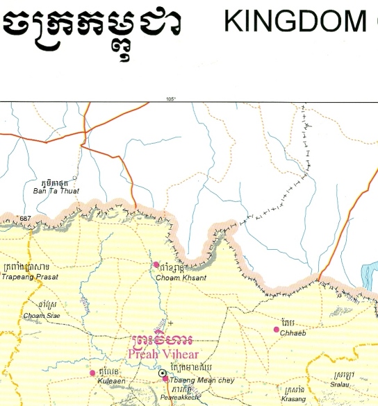 Preah Vihear not mentioned, border shown in favor of Thailand